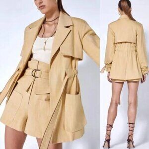 NWT Alexis Hampton Drawstring Tie Waist Trench Coat Dress Cream Size: Medium